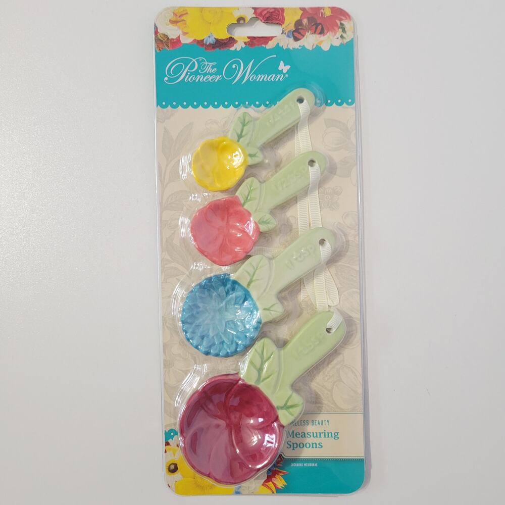 The Pioneer Woman Timeless Beauty Measuring Spoons Set Floral Stoneware New